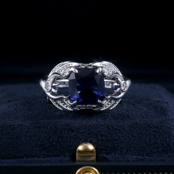Luxury 925 Silver  Blue Sapphire Ring New - Picture 5 of 5